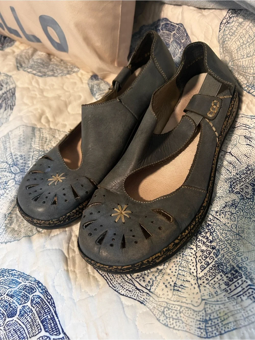 Rieker Blue Leather Cutout Comfort Flats